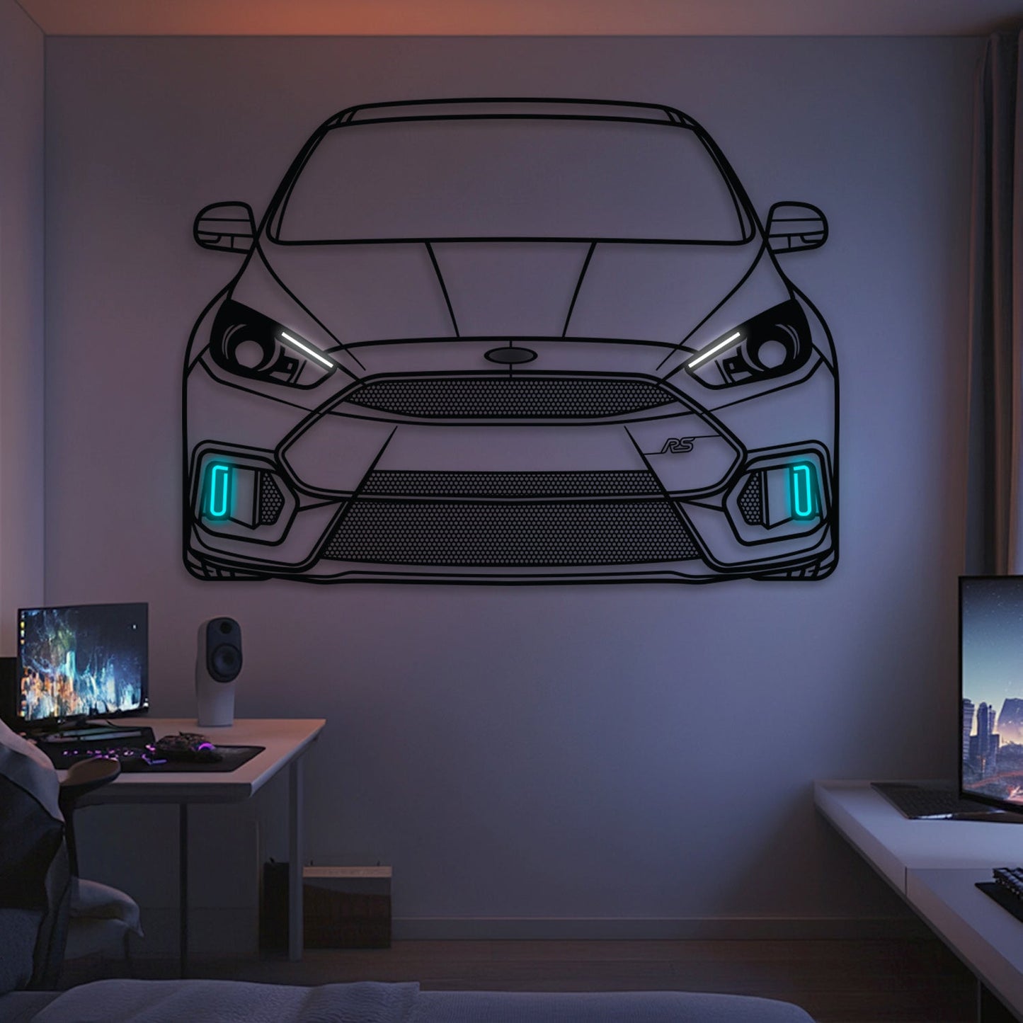 2016 Focus RS Front View Metal Neon Car Wall Art -MTN0247