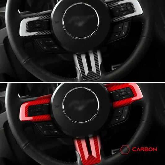Carbon Fiber Steering Wheel Chrome Delete Cover for Mustang 2015-2023