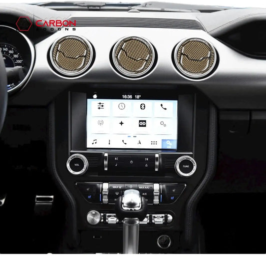 Reflective Carbon Fiber Center Air Vent Outlet Trim Overlay for Mustang 2015-2023