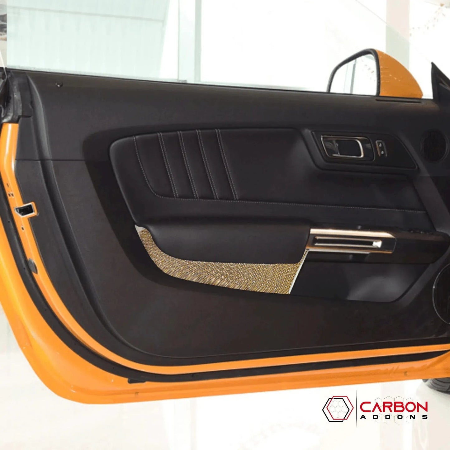 Reflective Carbon Fiber Front/Rear Door Panel Overlay for Mustang 2015-2023