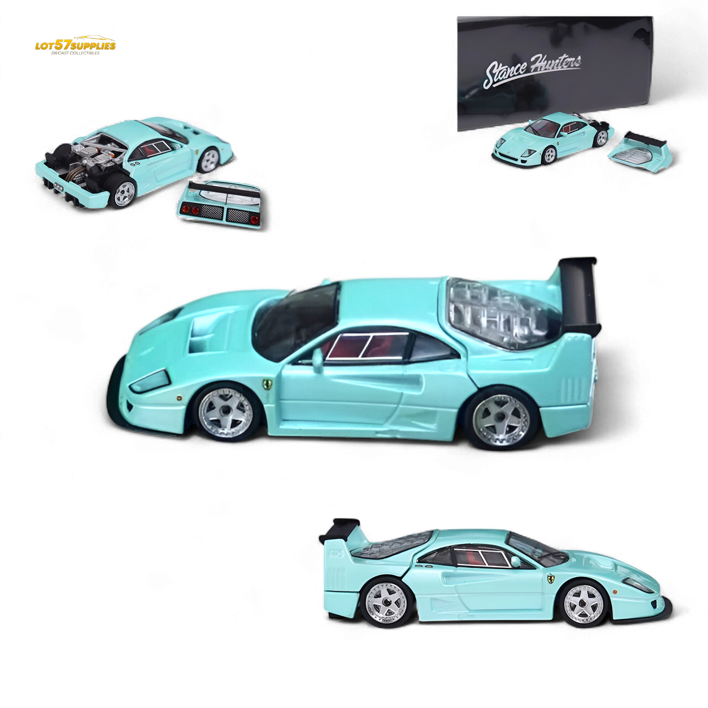 Stance Hunters Ferrari F40 LM Light Aqua Green With Removable Rear Engine Cover 1:64