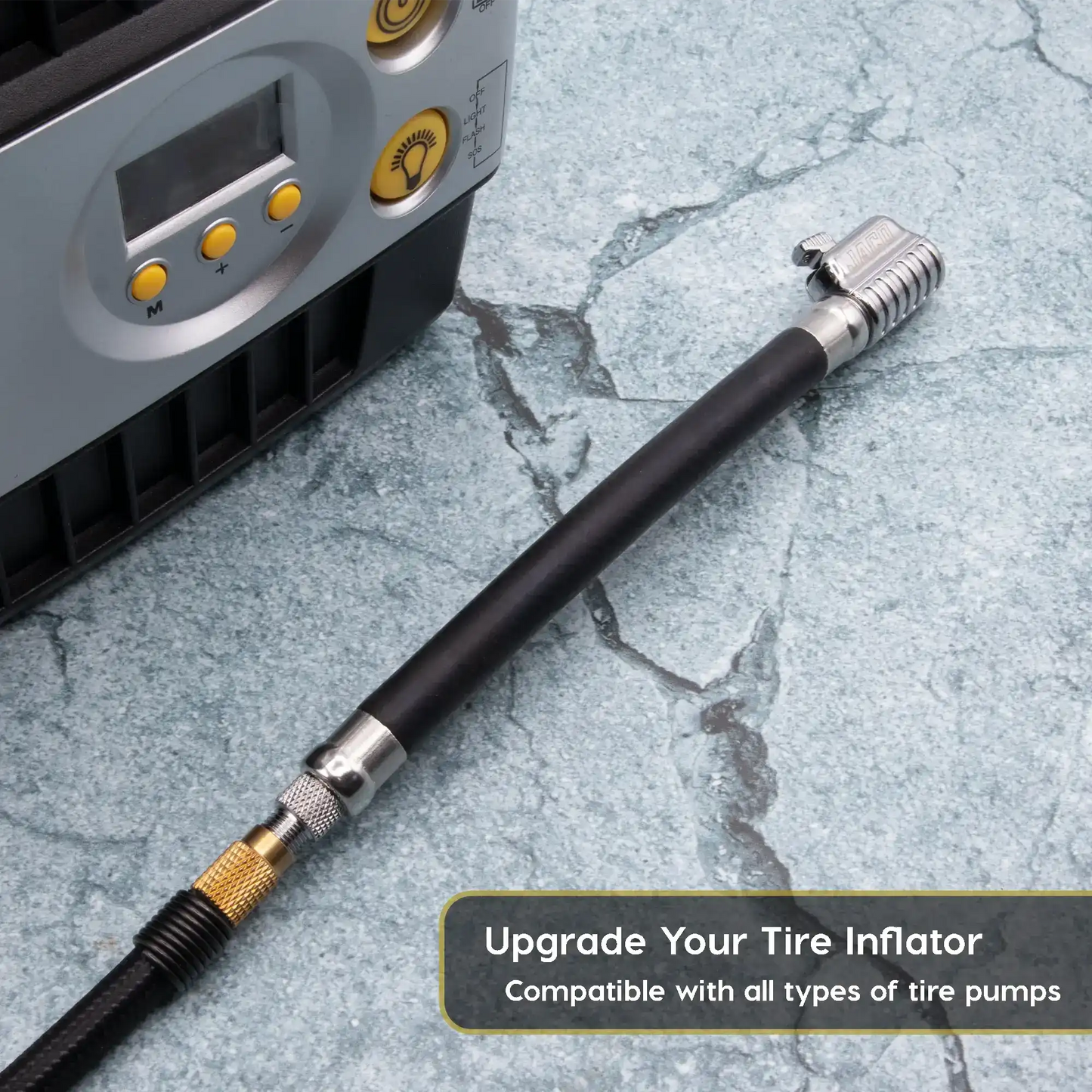 Lightning™ S2X Quick-Connect Locking Tire Inflator Air Chuck Extension | Patented Lock-on Compressor Hose Attachment (Open Flow)