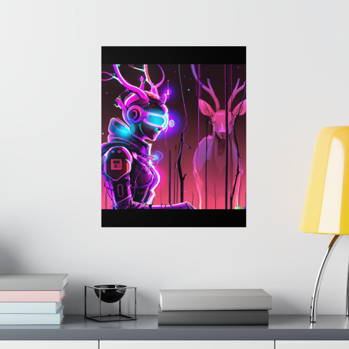 futuristic woman and deer Posters - Martin Metalwork LLC