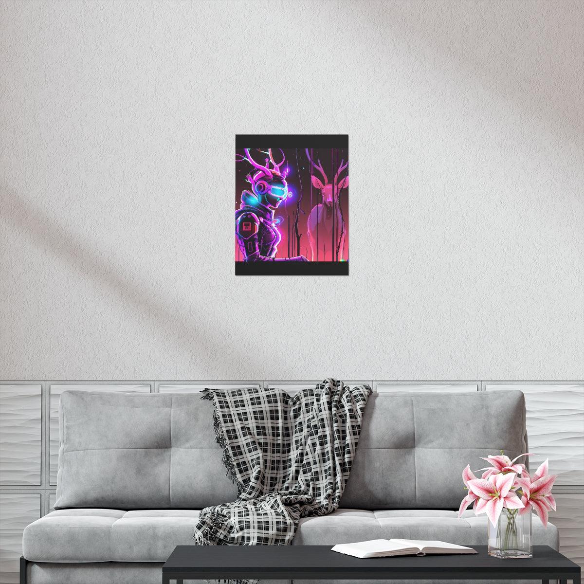 futuristic woman and deer Posters - Martin Metalwork LLC