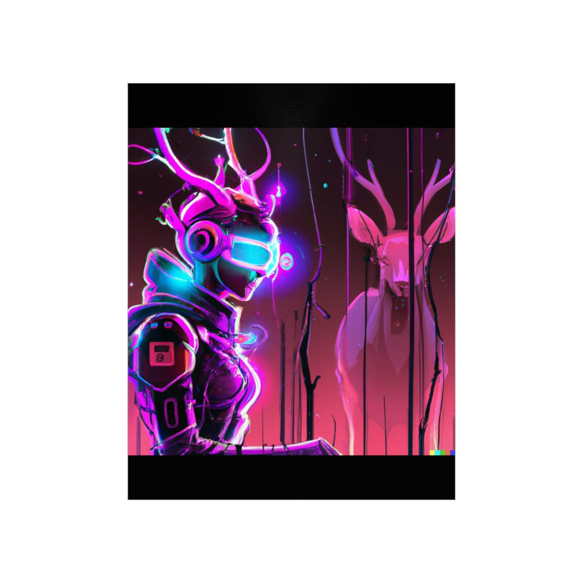 futuristic woman and deer Posters - Martin Metalwork LLC