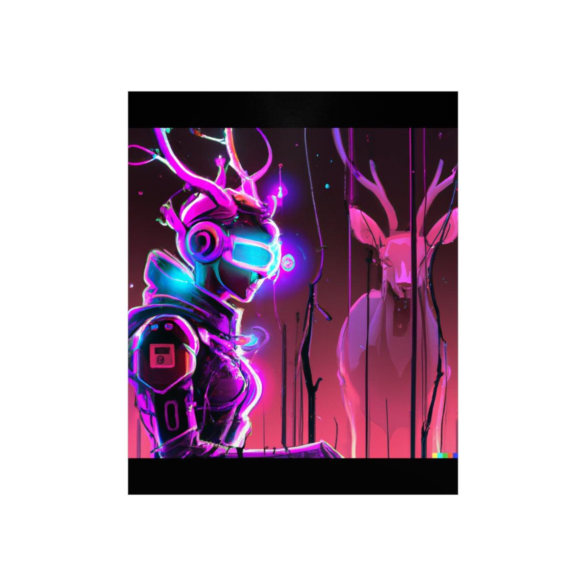 futuristic woman and deer Posters - Martin Metalwork LLC