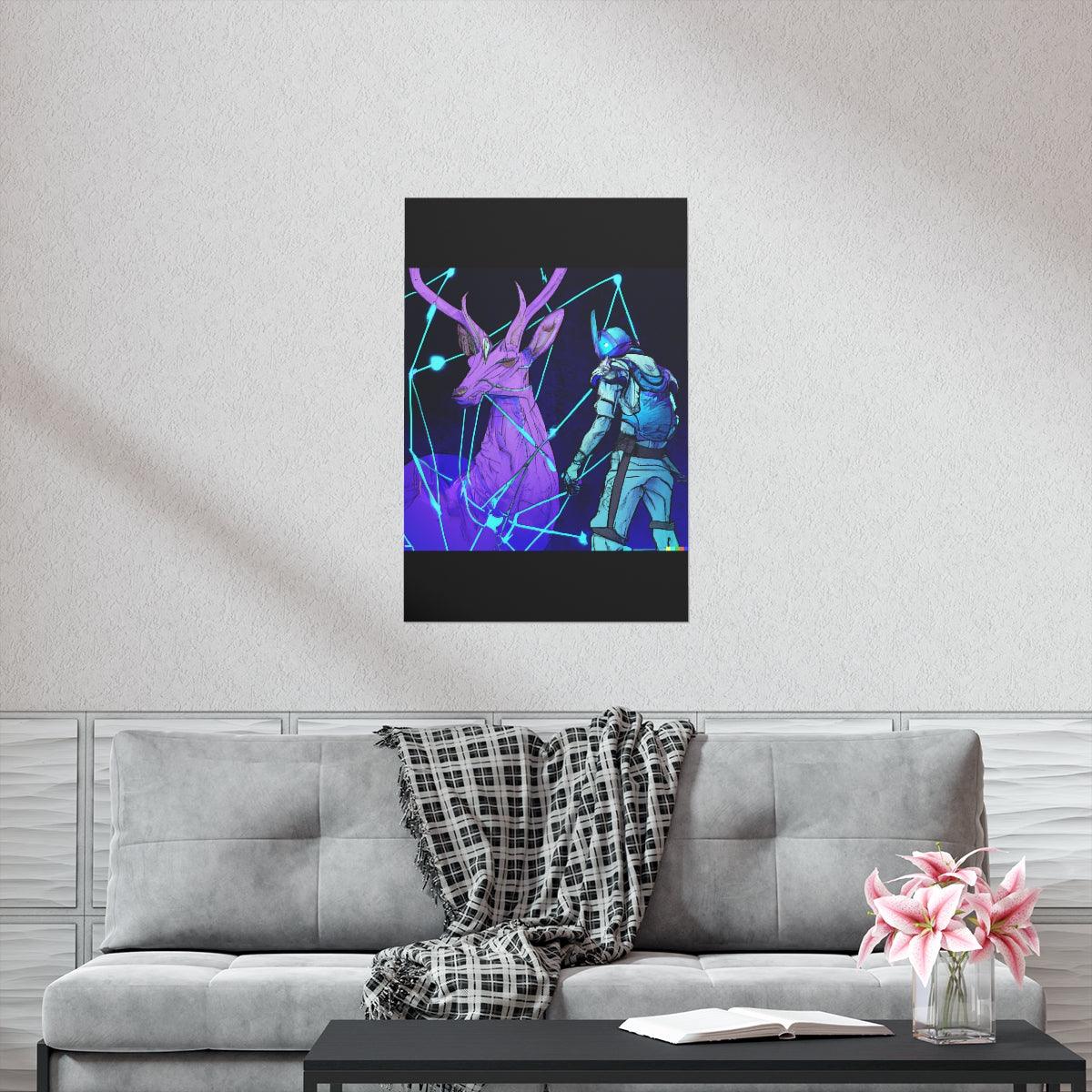 Cyberpunk deer hunting Posters - Martin Metalwork LLC