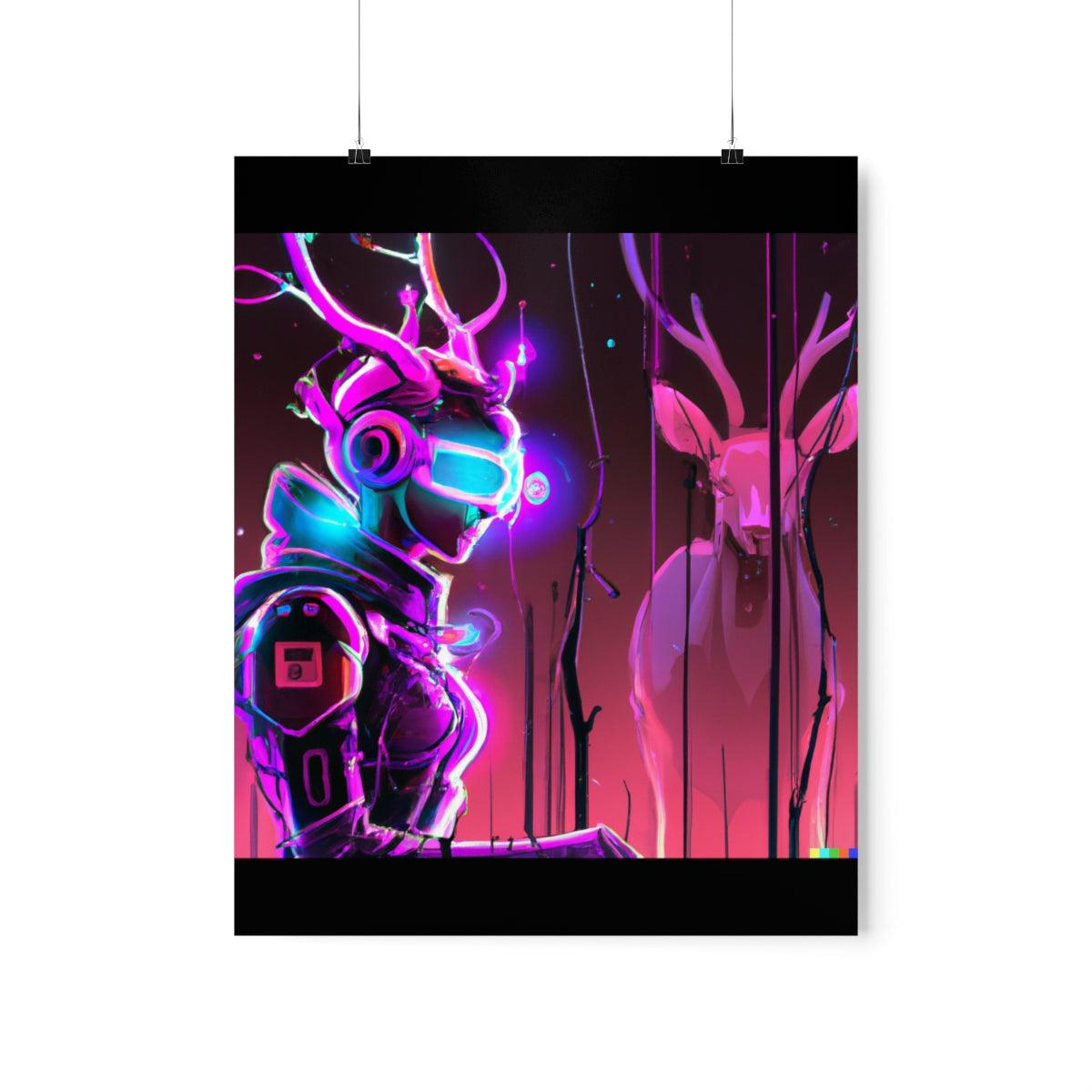 futuristic woman and deer Posters - Martin Metalwork LLC
