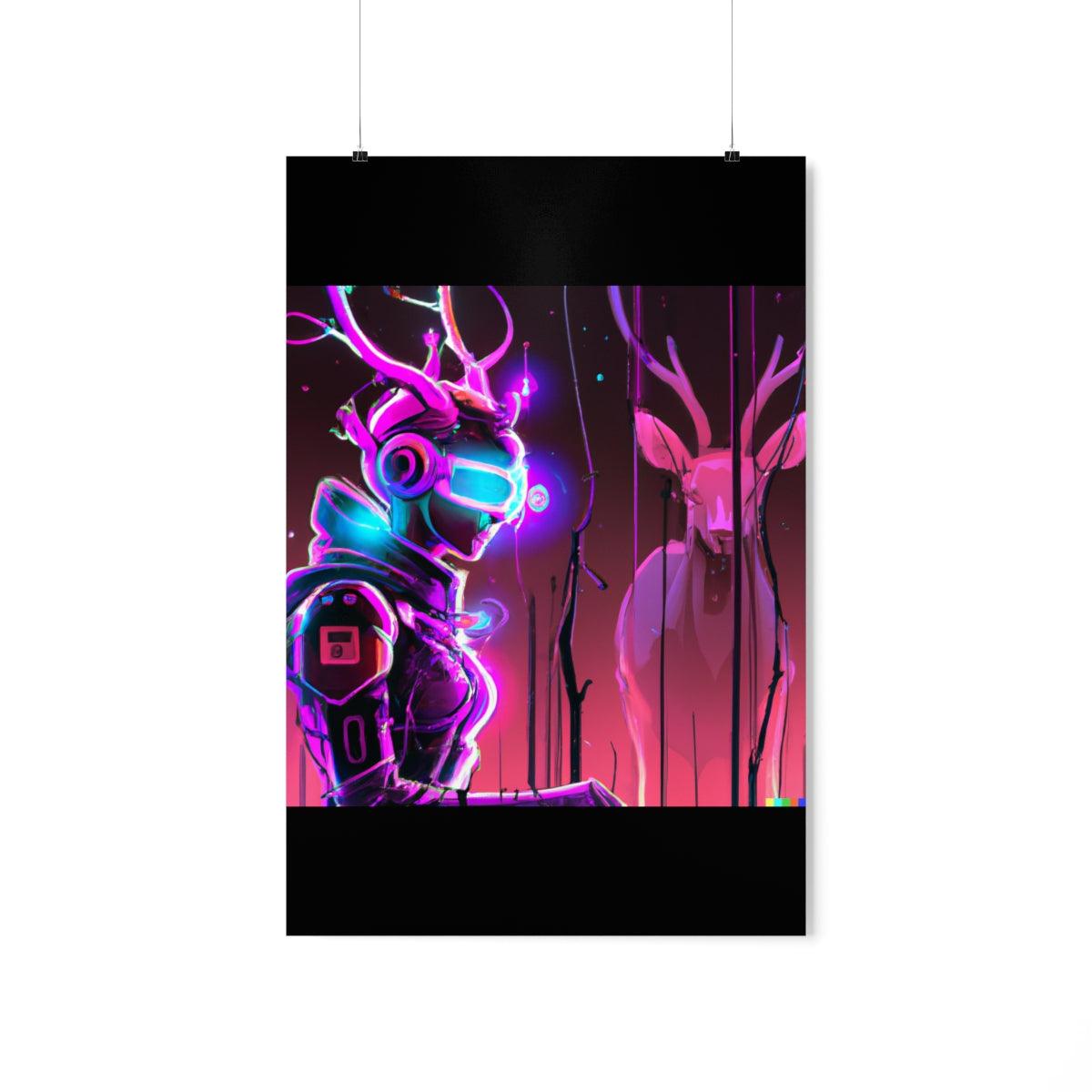 futuristic woman and deer Posters - Martin Metalwork LLC