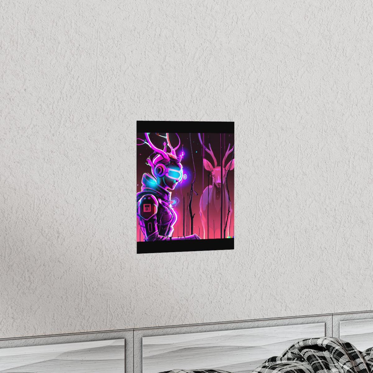 futuristic woman and deer Posters - Martin Metalwork LLC