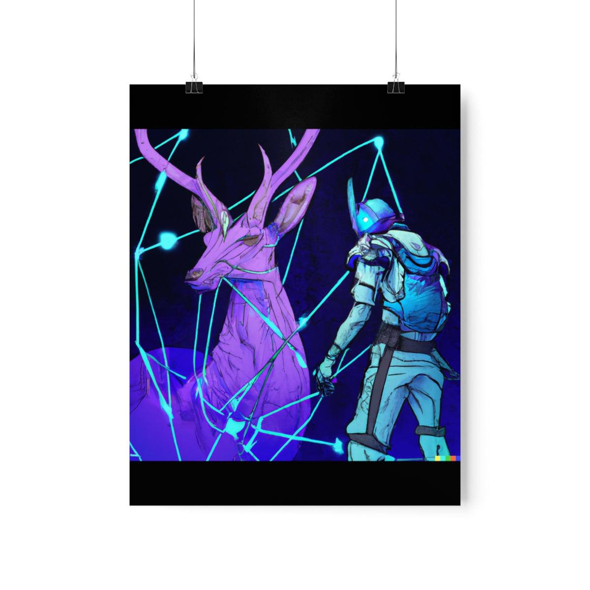 Cyberpunk deer hunting Posters - Martin Metalwork LLC
