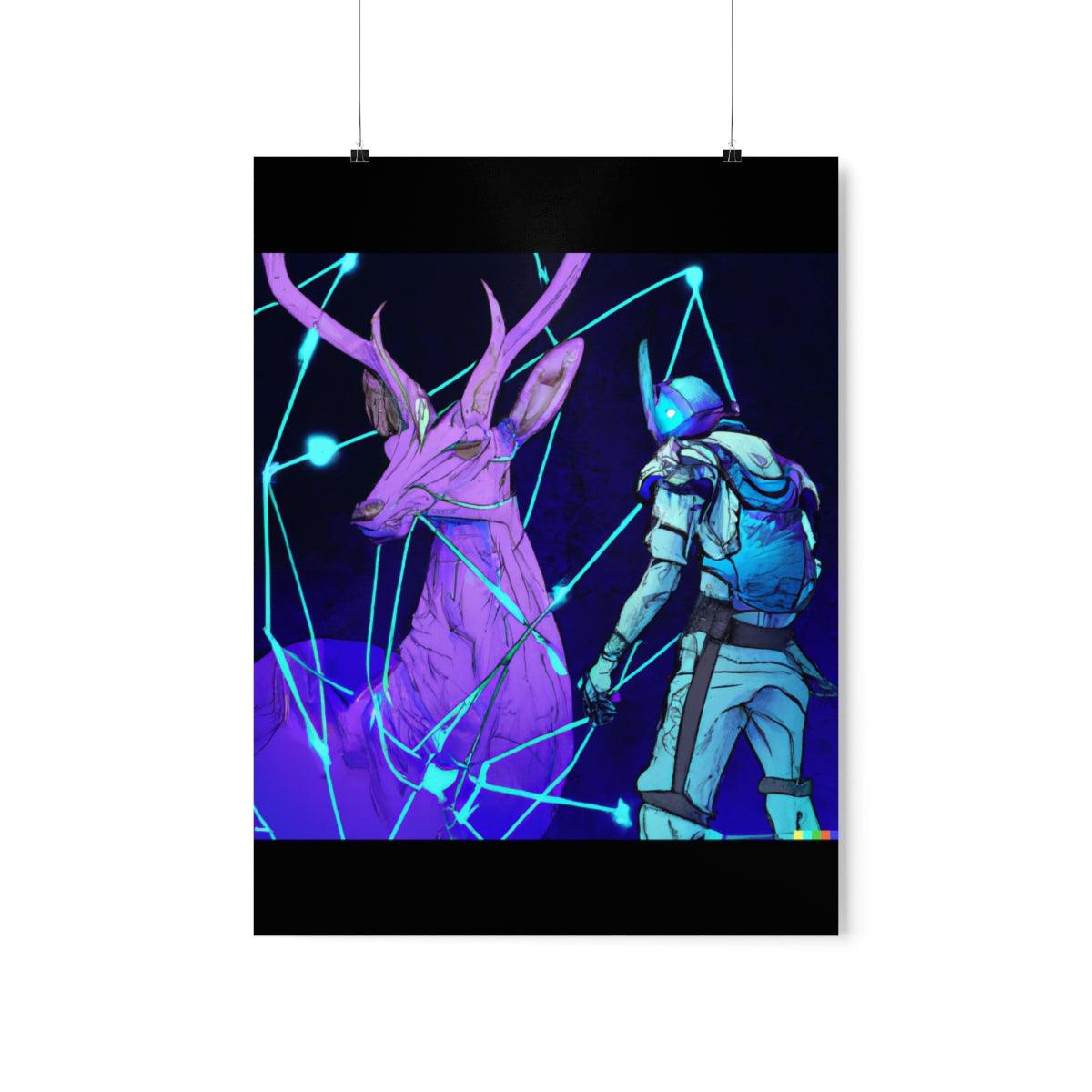 Cyberpunk deer hunting Posters - Martin Metalwork LLC