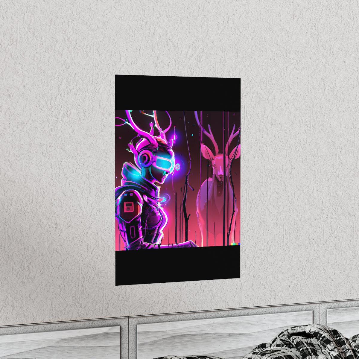 futuristic woman and deer Posters - Martin Metalwork LLC