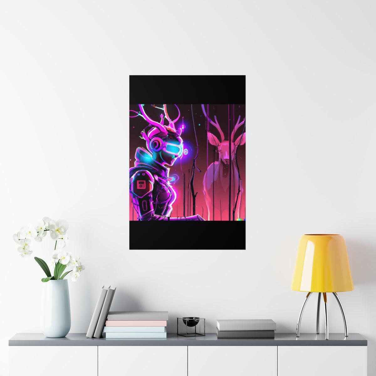 futuristic woman and deer Posters - Martin Metalwork LLC
