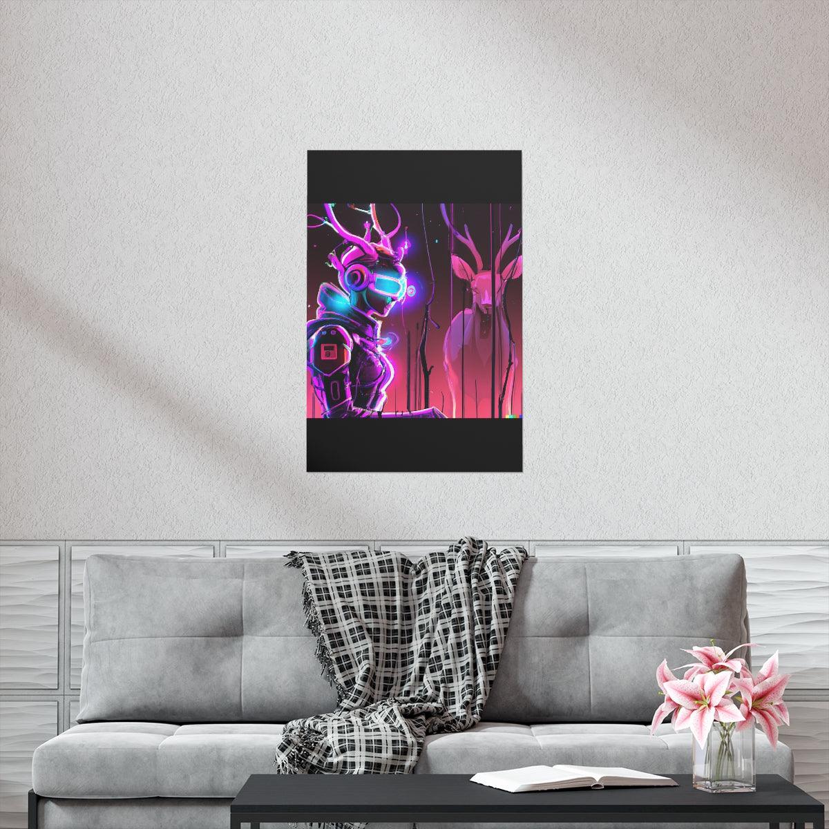 futuristic woman and deer Posters - Martin Metalwork LLC