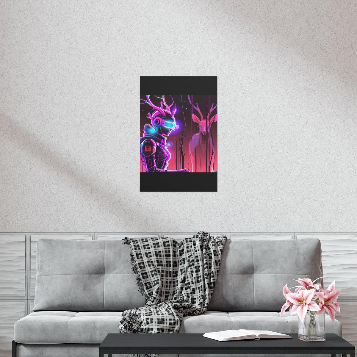 futuristic woman and deer Posters - Martin Metalwork LLC
