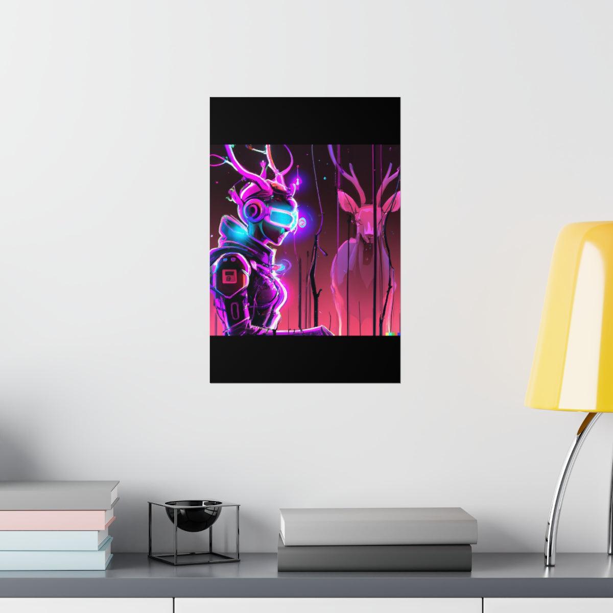 futuristic woman and deer Posters - Martin Metalwork LLC