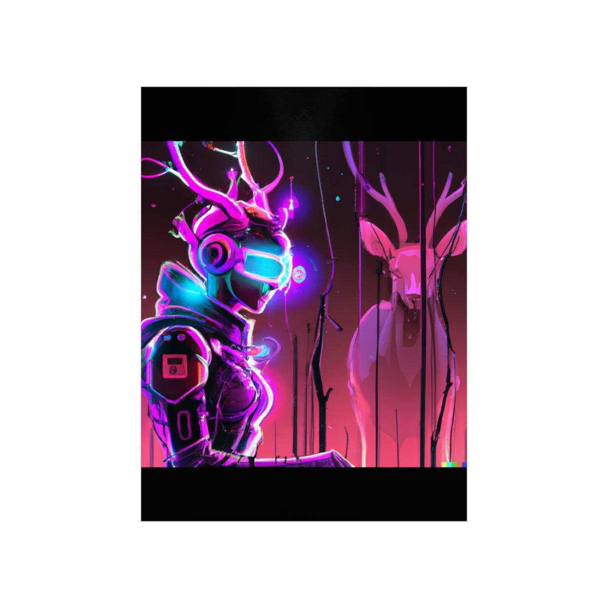 futuristic woman and deer Posters - Martin Metalwork LLC