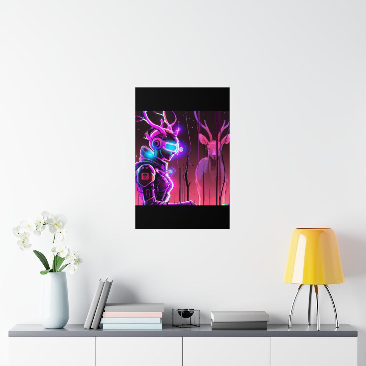 futuristic woman and deer Posters - Martin Metalwork LLC