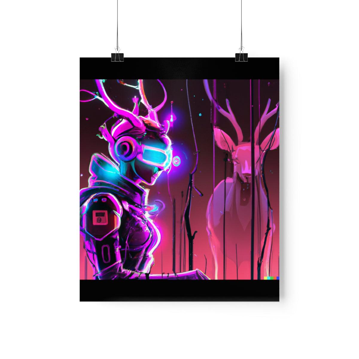 futuristic woman and deer Posters - Martin Metalwork LLC