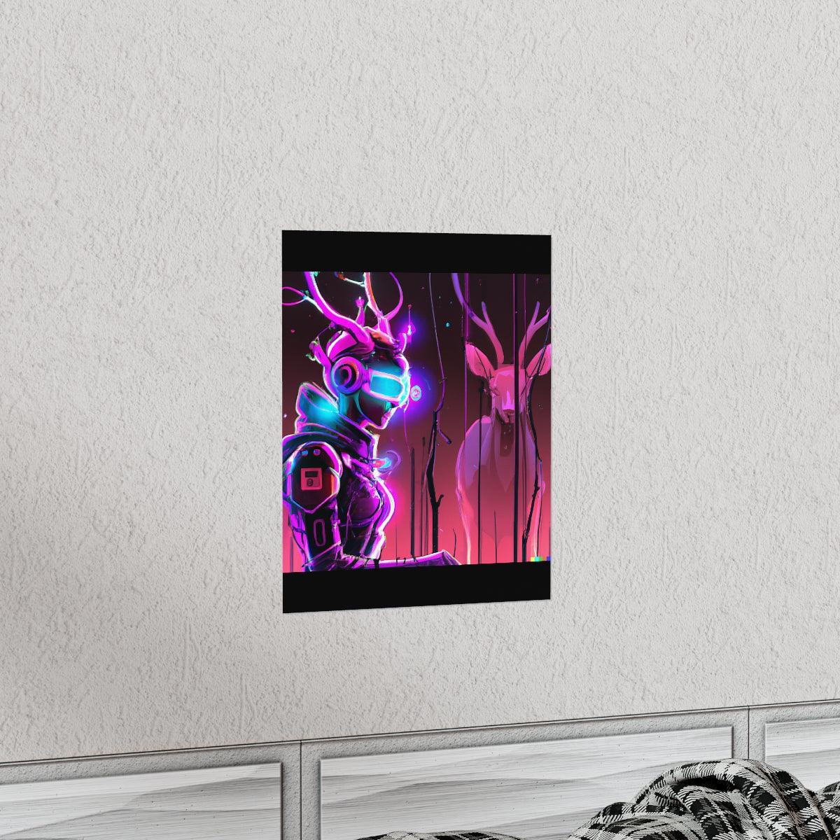 futuristic woman and deer Posters - Martin Metalwork LLC