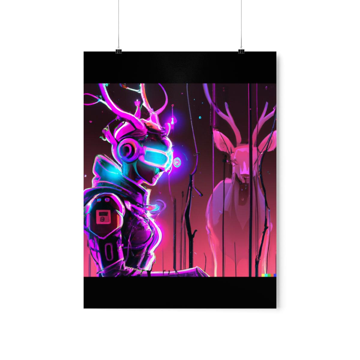 futuristic woman and deer Posters - Martin Metalwork LLC
