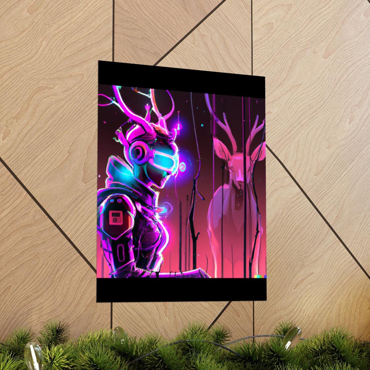 futuristic woman and deer Posters - Martin Metalwork LLC