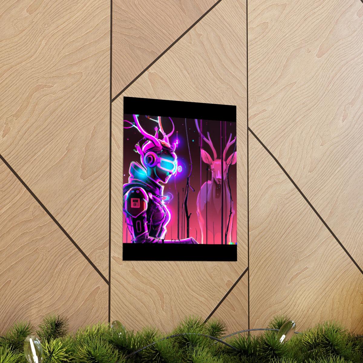 futuristic woman and deer Posters - Martin Metalwork LLC