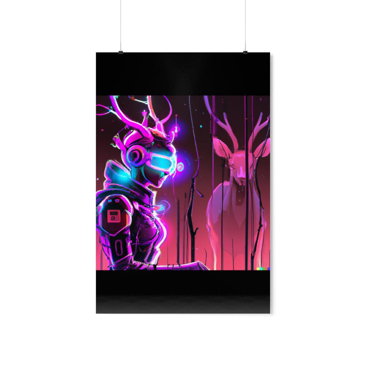 futuristic woman and deer Posters - Martin Metalwork LLC