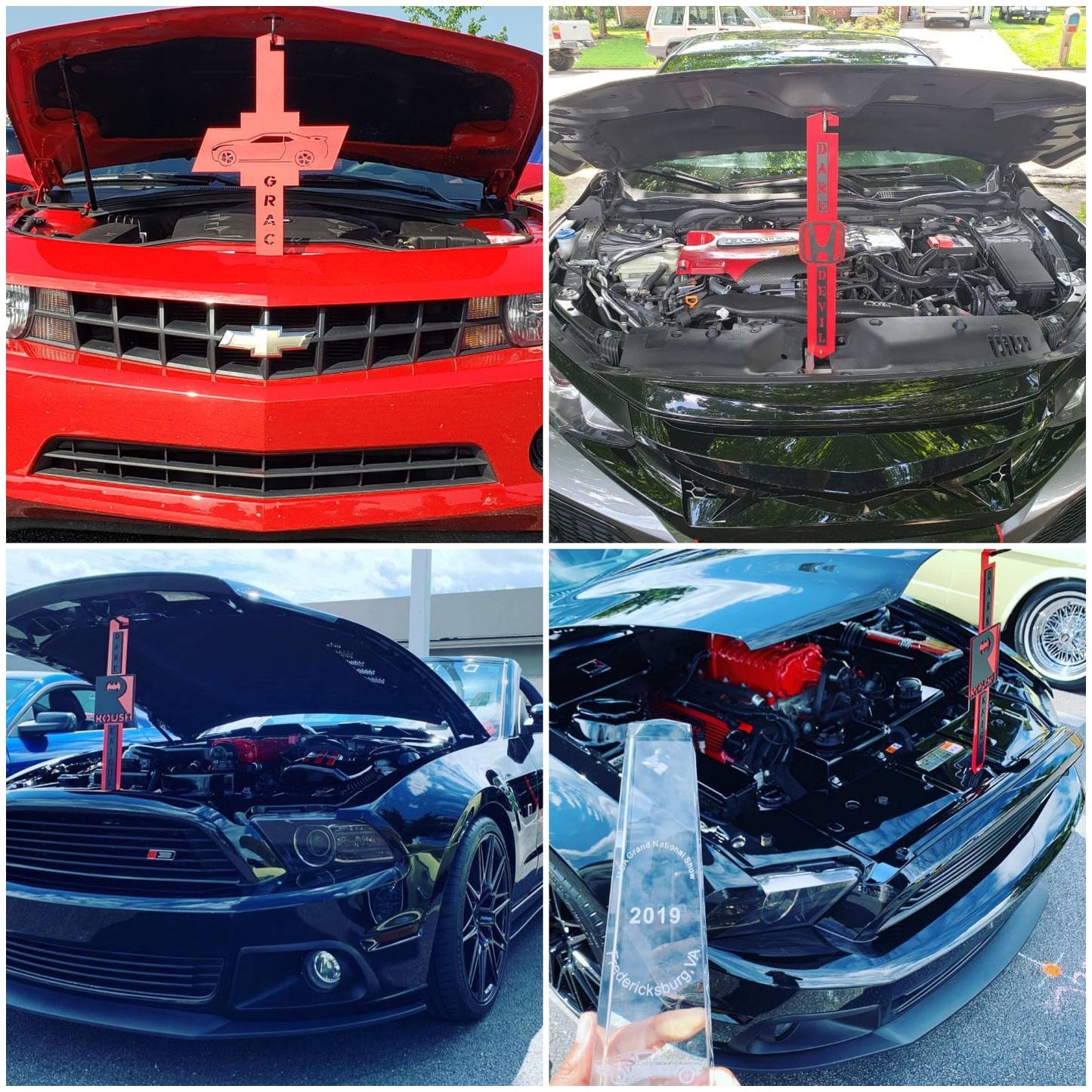 Custom made hood props car show items plaques mustang BMW Chevy Subaru camero mopar dodge Toyota Lexus jeep Honda celica supra - Martin Metalworks