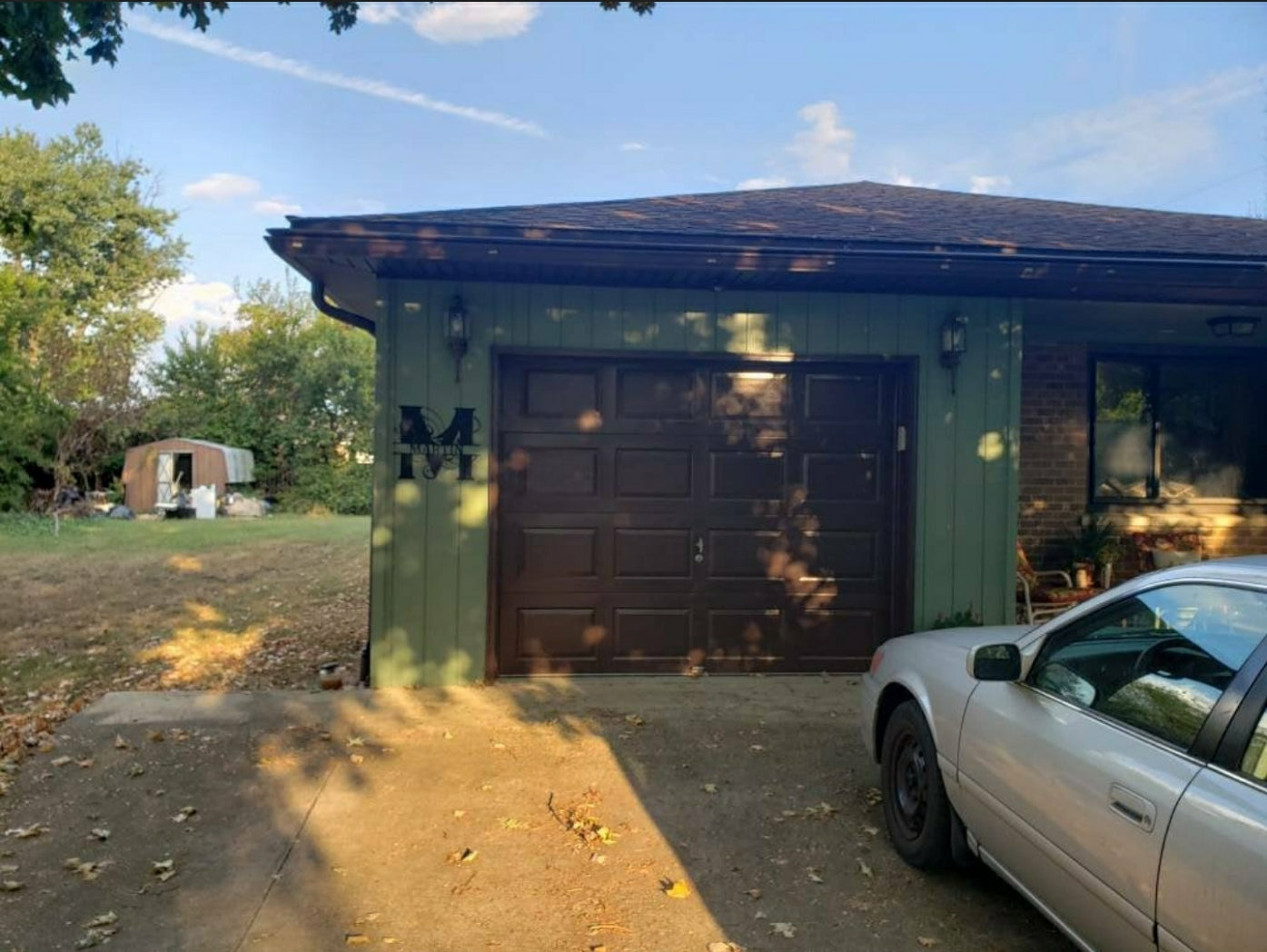 powder coated monogram letter on side of garage