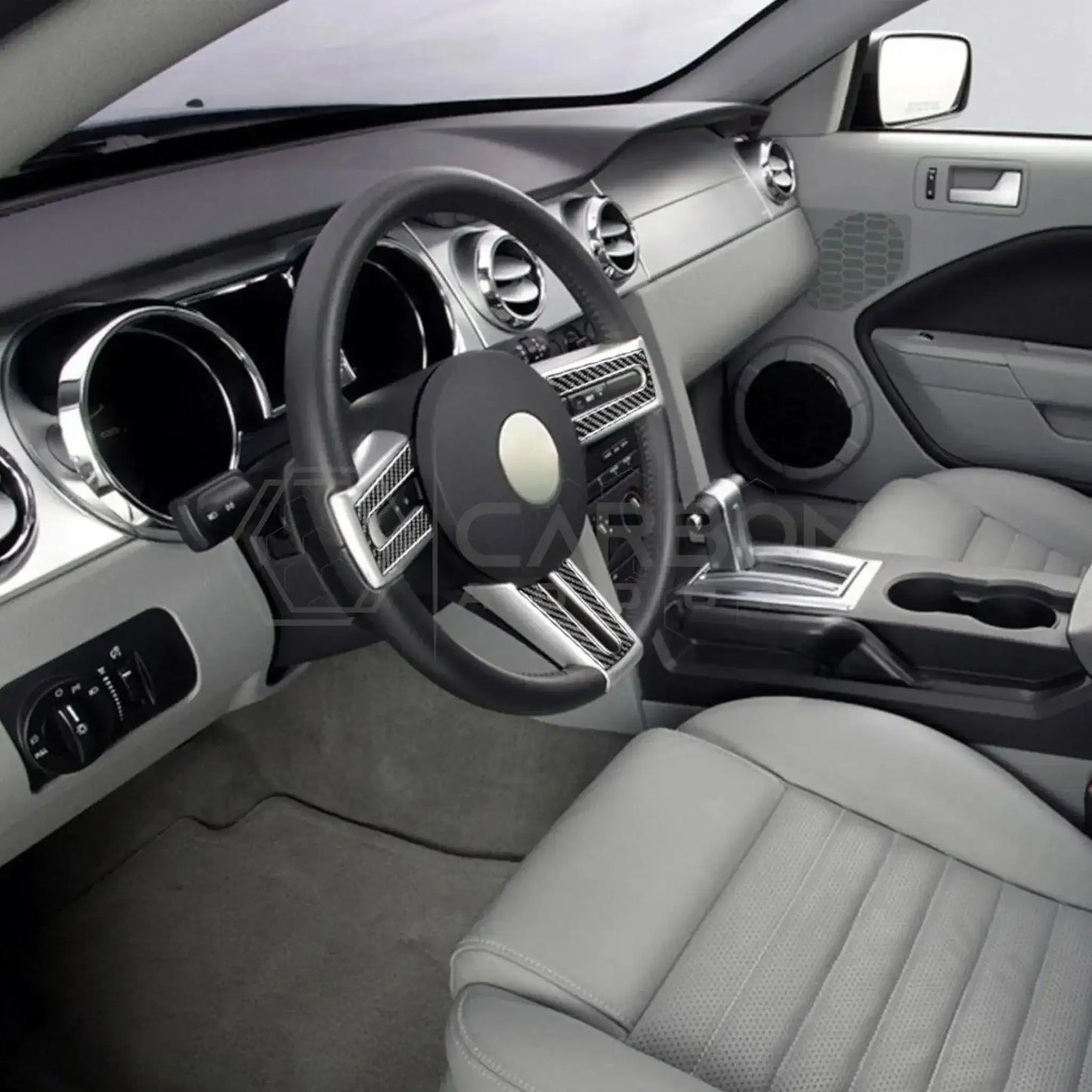 Real Carbon Fiber Steering Wheel Trim Overlay For Mustang 2005-2009