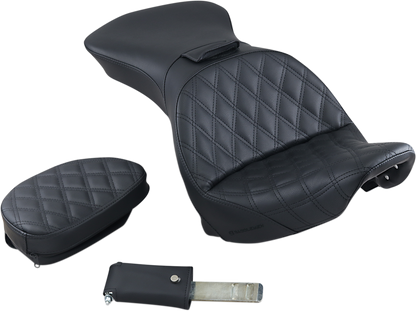 SADDLEMEN Explorer Seat - With Backrest - Lattice Stitched - Black - FLSTS 800-23-030LS