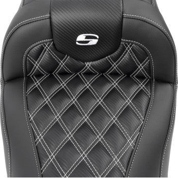 SADDLEMEN RoadSofa™ Seat - without Backrest - Carbon Fiber - Lattice Stitch - White Stitch - FLTR/FLHX '23-'24 823-07-20606