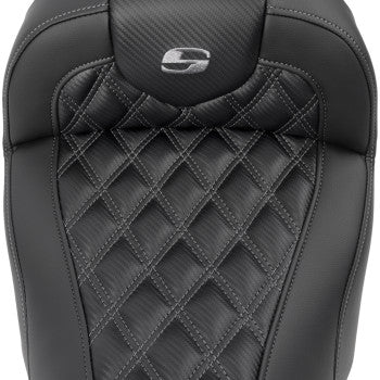 SADDLEMEN RoadSofa™ Seat - without Backrest - Carbon Fiber - Lattice Stitch - Gray Stitch - FLTR/FLHX '23-'24 823-07-20602