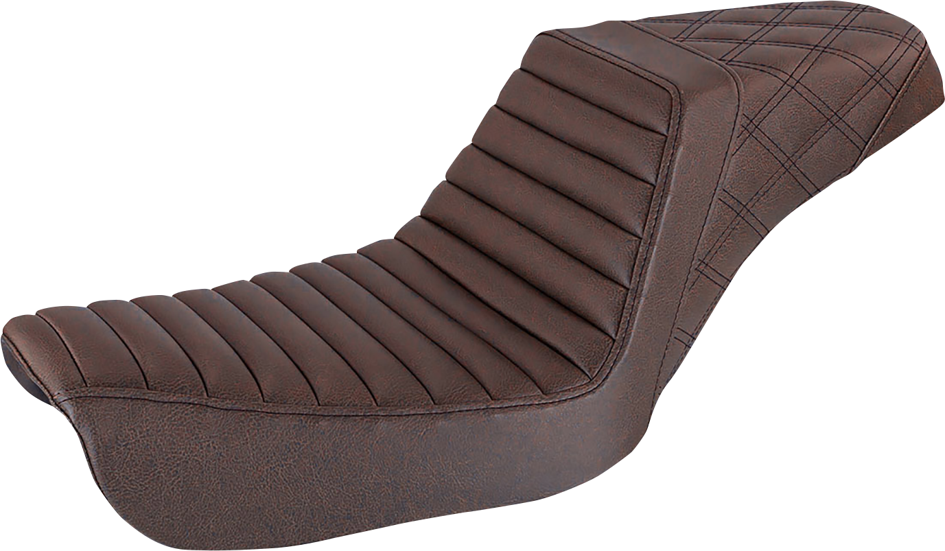 SADDLEMEN Step-Up Seat - Front Tuck-n-Roll/Rear Lattice Stitch - Brown - FXD 804-04-176BR