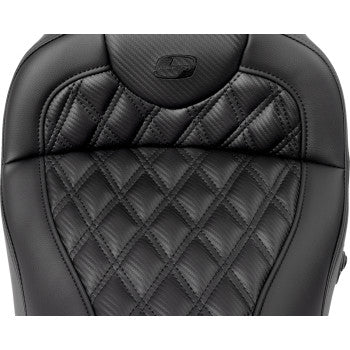 SADDLEMEN Roadsofa™ Seat - without Backrest - Lattice Stitch - Carbon Fiber - FL '08-'23 808-07CF-182HCT