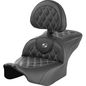 SADDLEMEN RoadSofa™ Seat - with Backrest - Lattice Stitch - Silver Stitch - FLTR/FLHX '23-'24 823-07-182B5