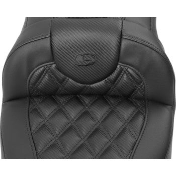 SADDLEMEN Roadsofa™ Extended Reach Seat - with Backrest - Carbon Fiber - Lattice Stitch - FLTR/FLHX '23-'24 823-07-207B0