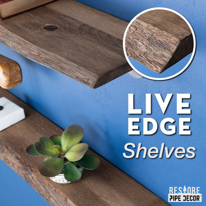24” Trail Brown Live Edge Wood Shelf with L-Shaped Pipe Brackets (2-Pack)