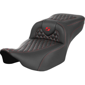 SADDLEMEN Roadsofa™ Extended Reach Seat - without Backrest - Honeycomb - Red Stitch - FLTR/FLHX '23-'24 823-07-19004