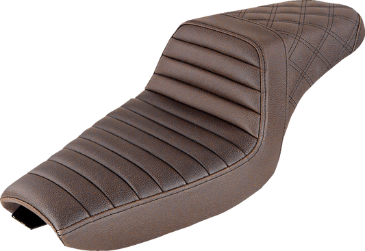 SADDLEMEN Step-Up Seat - Front Tuck-n-Roll/Rear Lattice Stitch - Brown 807-03-176BR