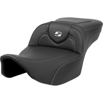 SADDLEMEN Roadsofa™ Extended Reach Seat - Carbon Fiber - Silver Stitch/Silver Logo - no Backrest - FL '23-'24 823-07-186