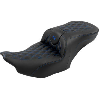 SADDLEMEN RoadSofa™ Seat - with Backrest - Carbon Fiber - Lattice Stitch - Blue Stitch - FLTR/FLHX '23-'24 823-07-206B1