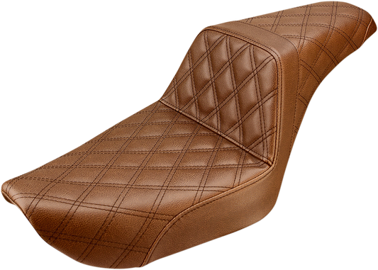 SADDLEMEN Step-Up Seat - Full Lattice Stitch - Brown - Dyna 896-04-175BR