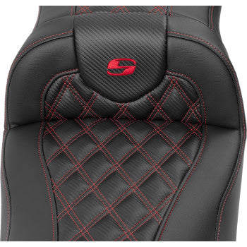 SADDLEMEN Roadsofa™ Extended Reach Seat - without Backrest - Lattice Stitch - Red Stitch - FLTR/FLHX '23-'24 823-07-20704