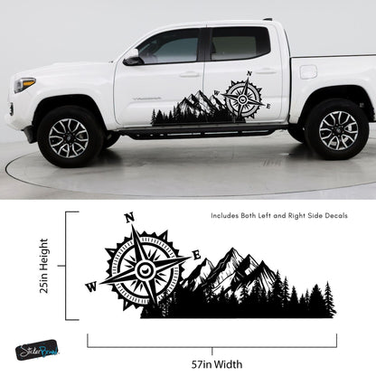 Mountain with Compass Truck Graphic Decal Sticker. Off-Road Overlander. #6909