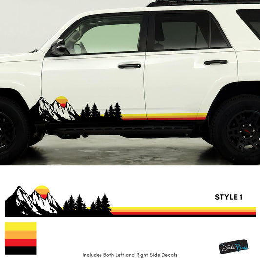 Mountain Forest Sunset Truck/Car Decal. Yellow, Orange, Red Color Scheme. #6811-Sup