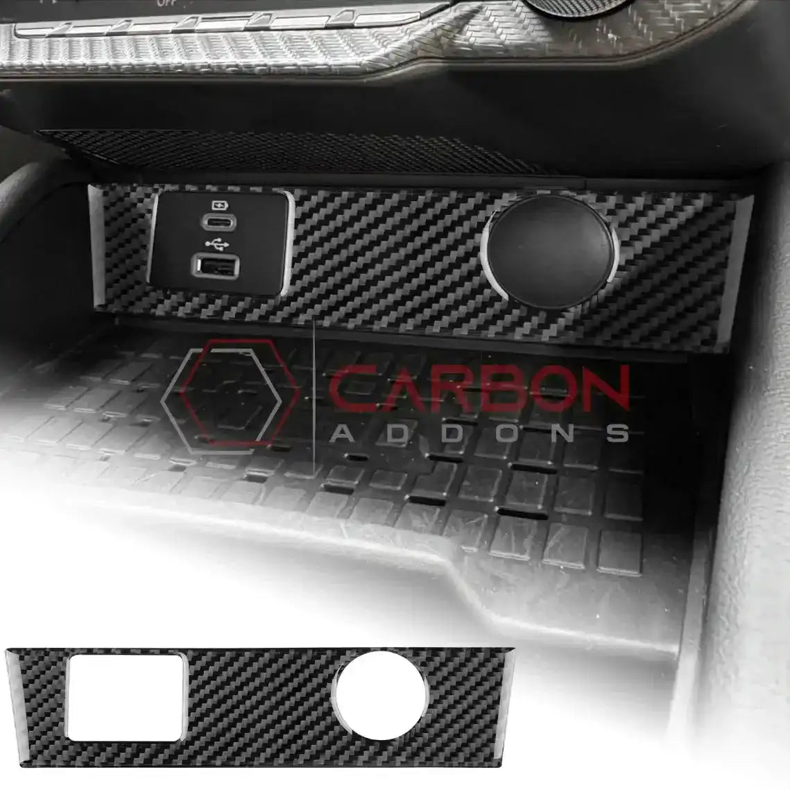 Real Carbon Fiber USB & 12V Outlet Trim Overlay for 2024+ Ford Mustang