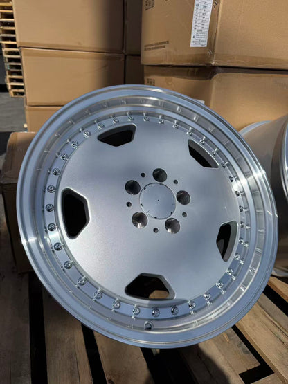 MB24 18x9.5 5x112 +20 66.6 Silver Machined Lip + Chrome Rivets